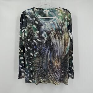 Chicos Womens Sequin Top Size 1 US M Abstract Sparkle Holiday Statement
